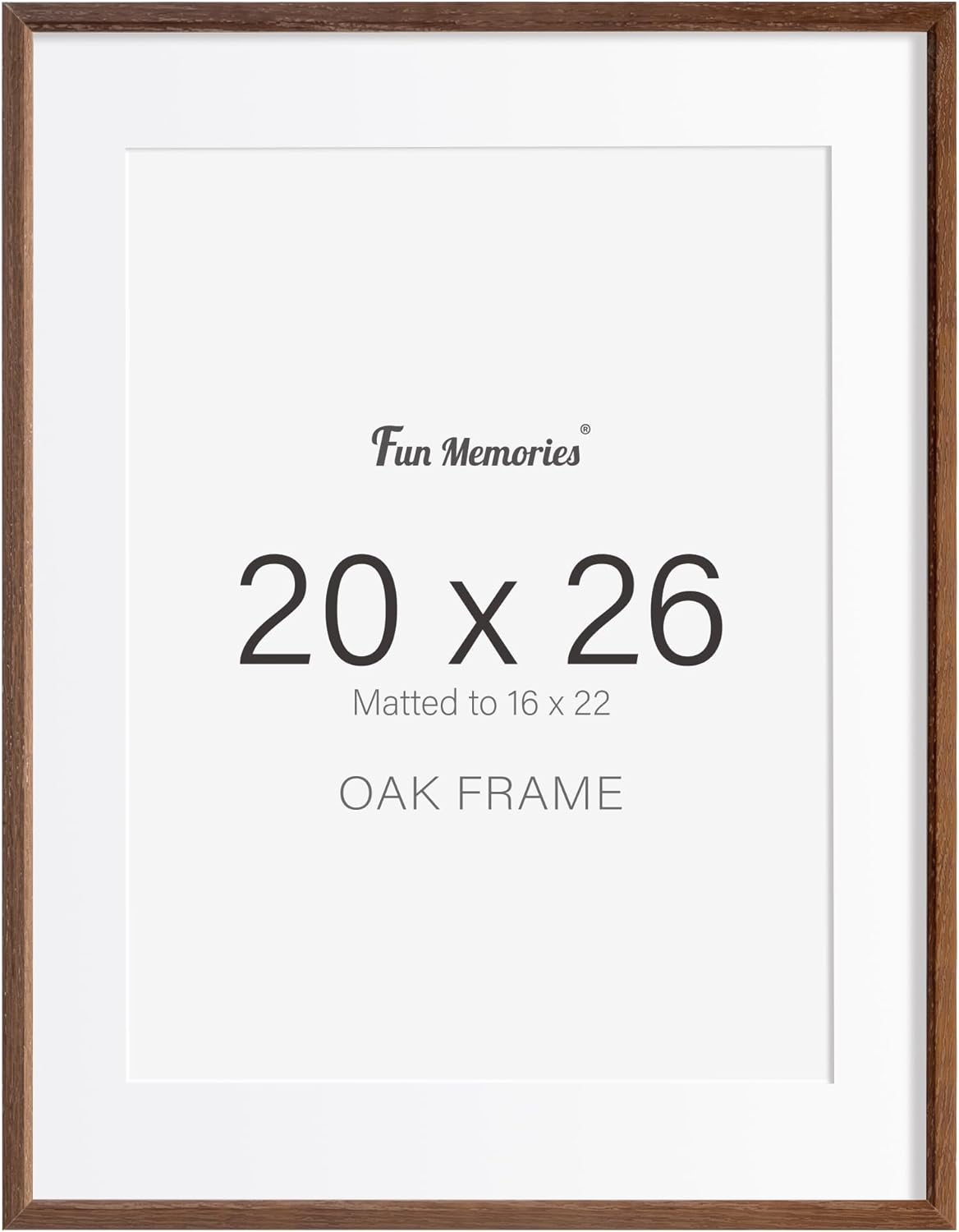 Fun Memories 20x26 Oak Picture Frame for Wall, 20x26 Frame with Matted to 16x22, Solid Wood Picture Frames for Wall Art Photo and Prints (Walnut, 1 Pack)