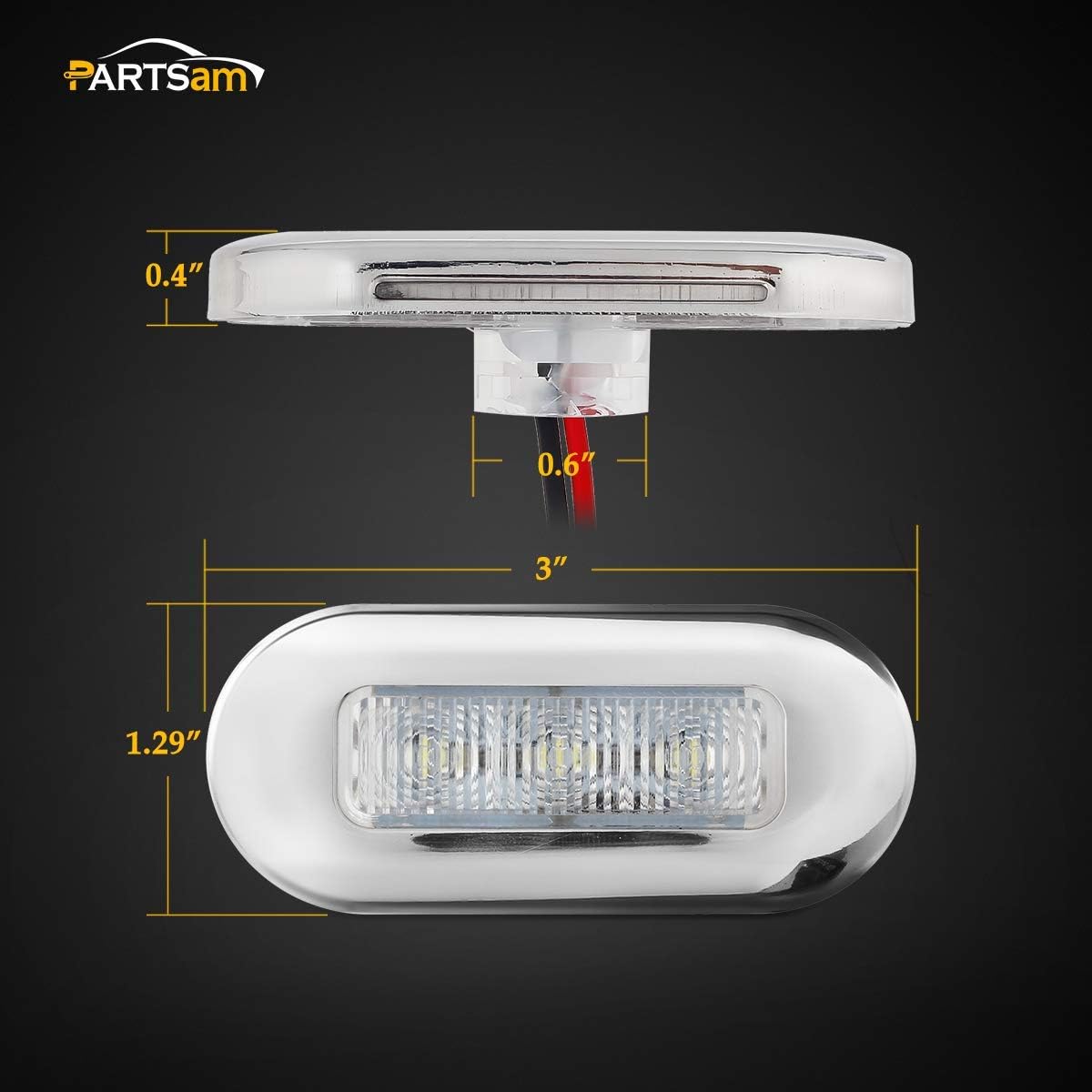 Partsam 4pcs 3" LED Oblong Stainless Courtesy Light Submersible Yacht Marine Boat Deck Lights, Walkways Step storage Led Interior Exterior courtesy Lights lighting, Suface Mount, 12V