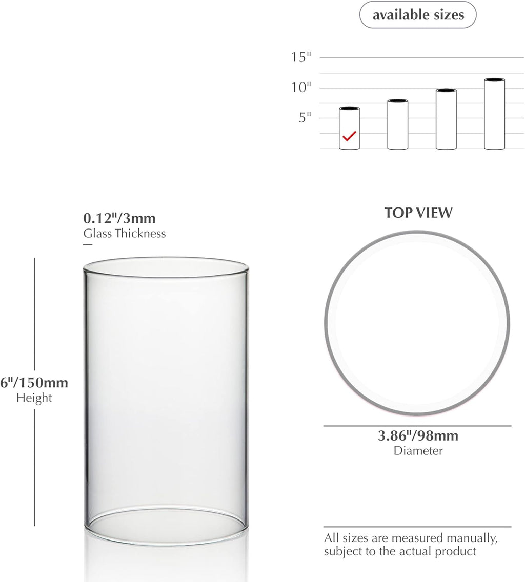 WGVI Hurricane Candle Holder Sleeve, Wide 4", Height 6", Clear Glass Cylinder Candleholder, Chimney Tube, Open Ended Candle Shade, 6 Pieces Bulk