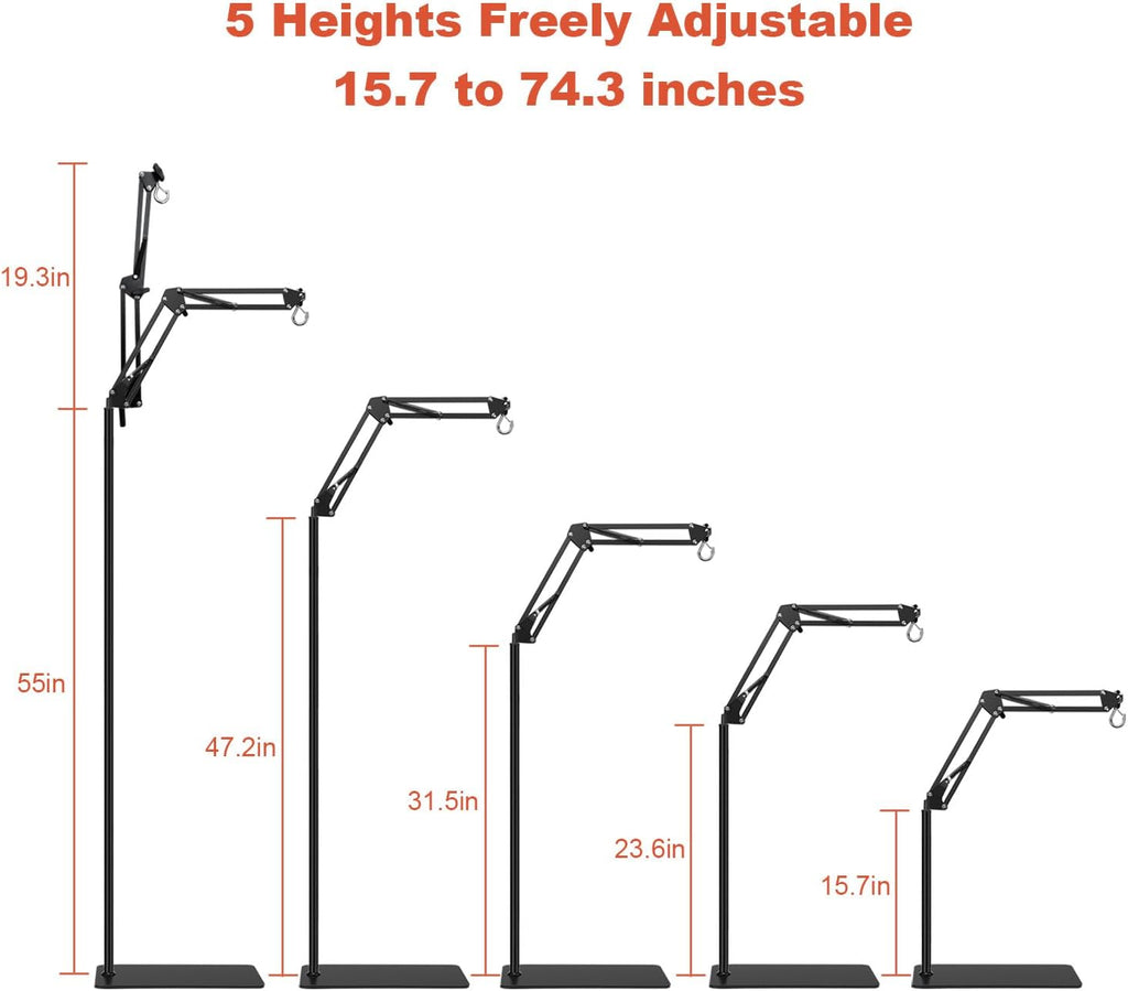 Reptile Lamp Stand, Adjustable 15.7 to 74.3 in Heat Lamp Metal Bracket Floor Light Holder for Lizards Bearded Dragons Chicks Terrarium Tank