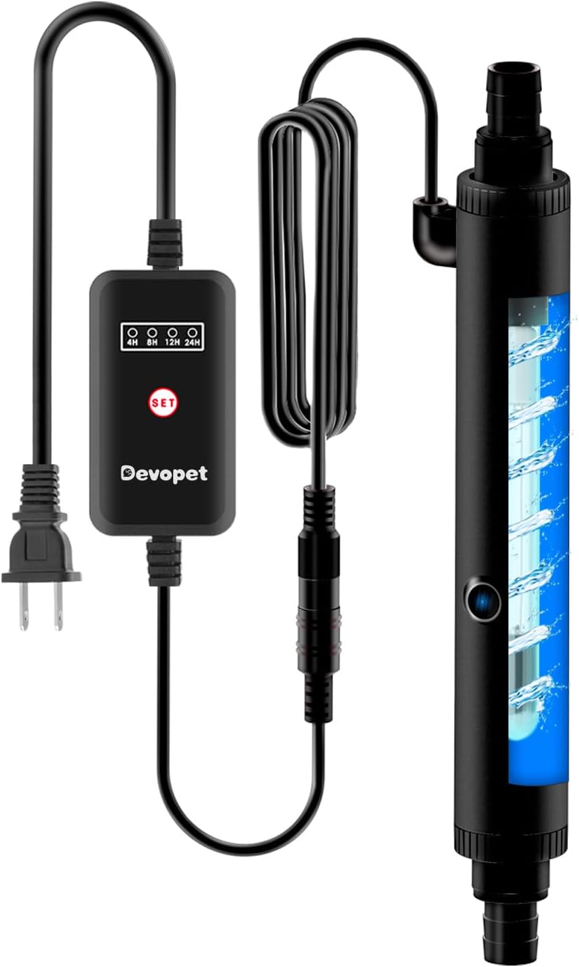 Aquarium U-V Light, Al-gae Clean Light for Fish Tank, Green Water Clean Lamp with Timer, Amphibian Aquarium U-V Lamp for in-Line and in-Tank Use, for 20-40 Gallons Fish Tanks(6W)
