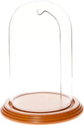 Plymor 4.5" x 8" Watch/Ornament Glass Display Dome Cloche (Oak Veneer Base & Silver Wire)