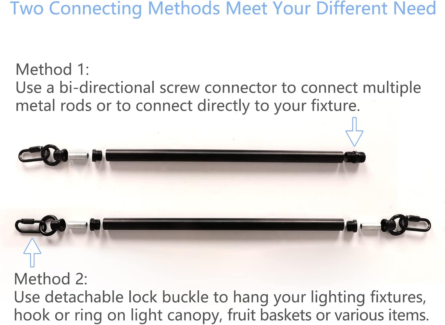 Giluta Threaded Extension Rod for Pendant Light Island Lighting Chandeliers, 2 Rods M10 Lighting Fixture Downrods and Stem 11.8 Inches Matte Black with Chain Link Connectors