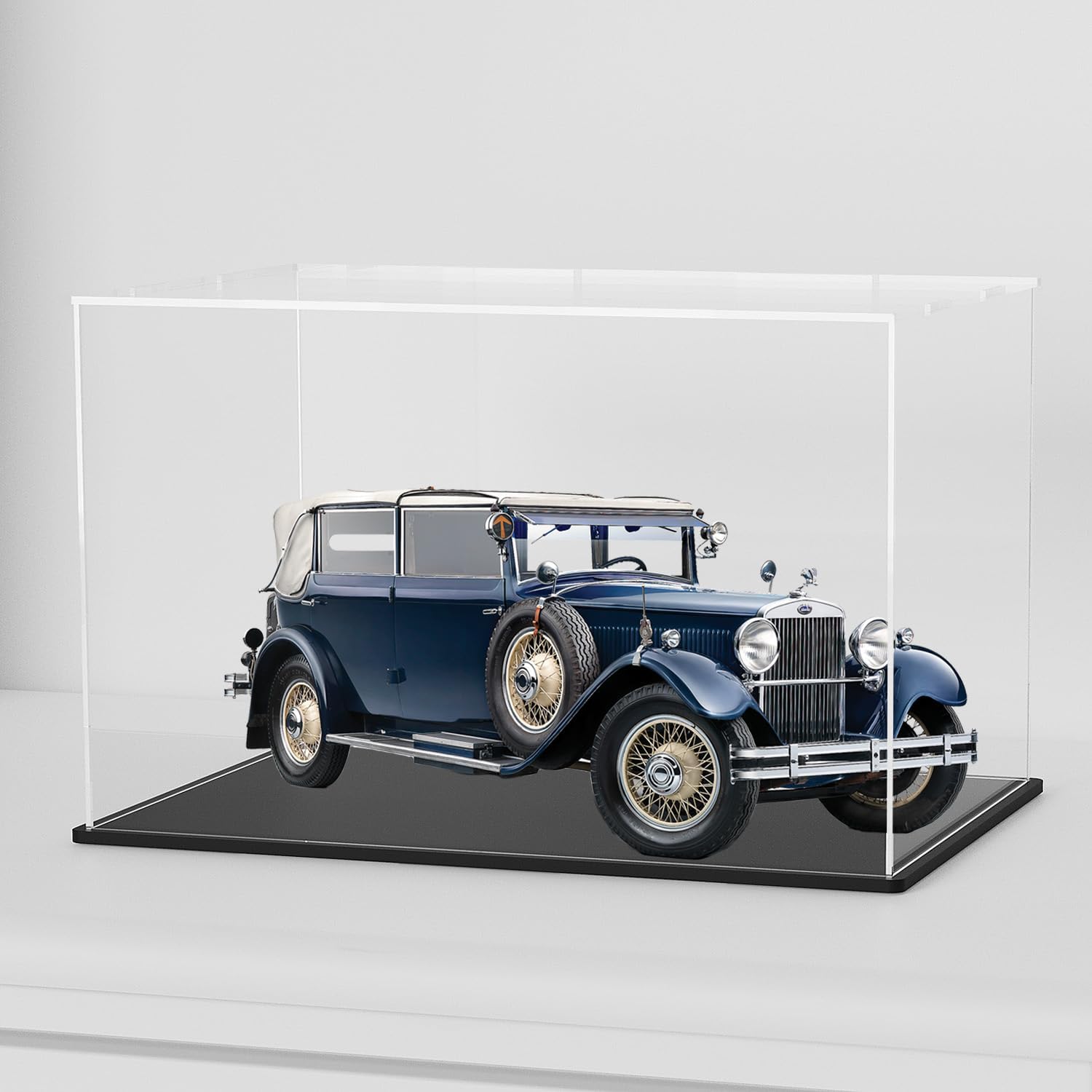 SVENJBB Acrylic Display Case, 13x6.7x6.3 Inch Cube, Clear Acrylic Boxes with Matte Black Base for 1:18 Scale Diecast Model Car