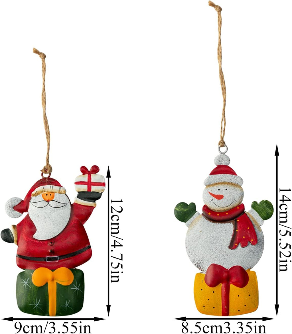 Metal Christmas Tree Ornaments 6-Pack Xmas Hanging Ornaments Santa Snowman Christmas Stocking Sleigh Ornaments for Tree Holiday Decorations, Outdoor Holiday Home Decorations