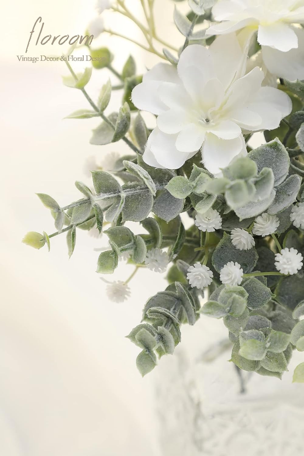 Floroom Artificial Flocked Eucalyptus Stems Faux Greenery Spray, 18pcs Best Filler Fake Plants for DIY Wedding Bouquet Centerpieces Arrangement
