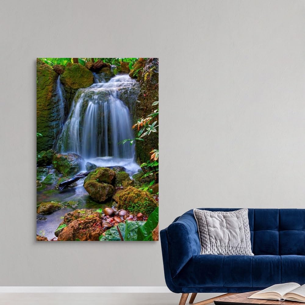 CANVAS ON DEMAND Waterfall in Tropical Rainforest of Fairchild Tropical Gardens, Canvas Wall Art Print, Home Decor, Floral, Flowers, Nature Artwork, 40" x60in