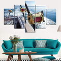 Wall Pictures for Living Room Fishing Reels Paintings Blue Ocean Scenery Artwork Multi Panel Prints Wall Art on Canvas Giclee Modern Home Decor Wooden Framed Stretched Ready to Hang(60''Wx32''H)