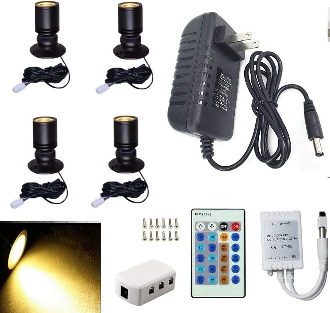 Jorunhe 1.5w White LED Mini Surface Mounted Light Jewelry Cabinet Lamp Spotlight Ac85-265v (Pack-4,Warm White 3000k)