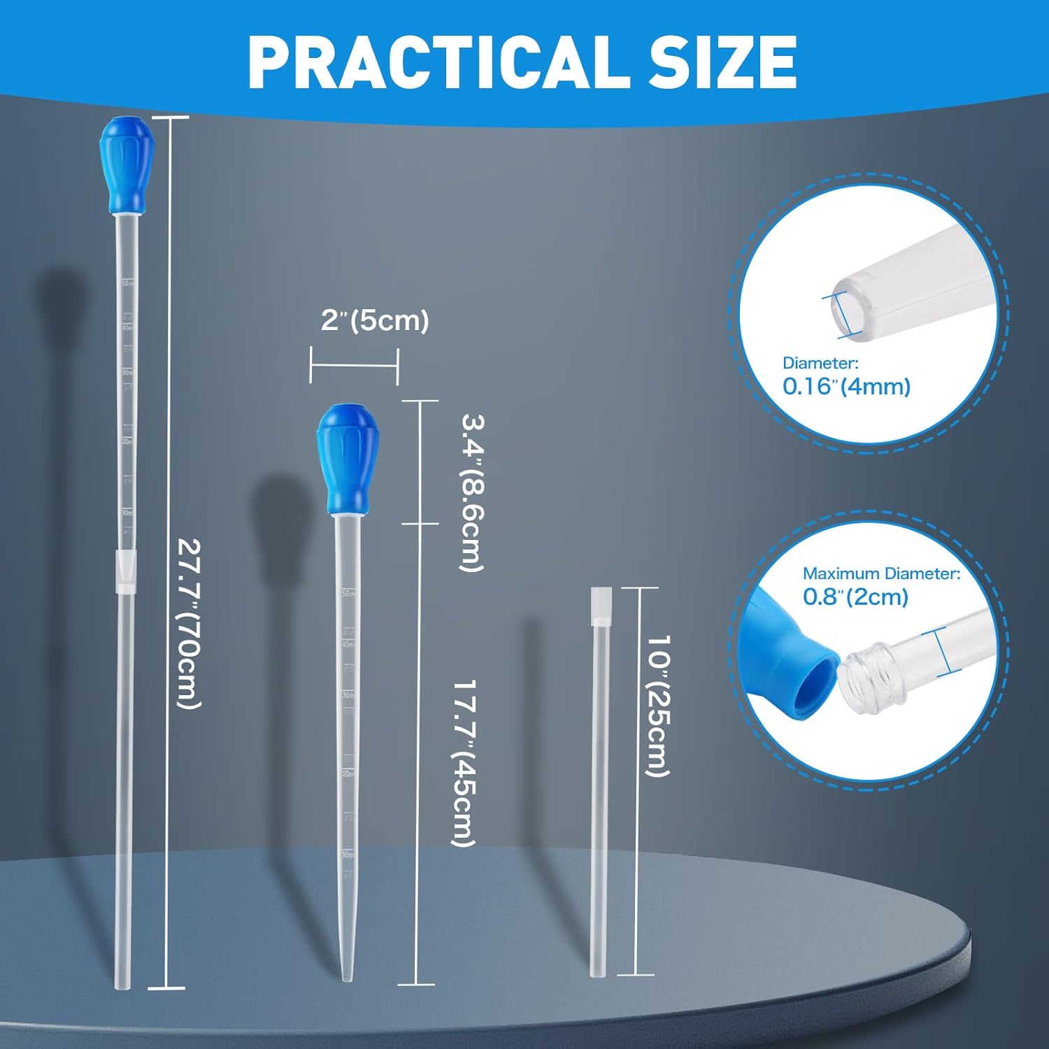 27.7IN Extra Long Turkey Baster for Aquarium, 50ml Aquarium Water Changer Siphon for Fish Tank Cleaning, Waste Remover for Aquarium, Blue