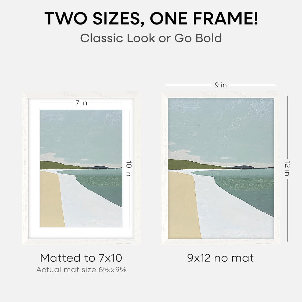 Homeforia 9x12 Frame White Wood, High End Oak 9 x 12 Picture Frames with Mat 7 by 10 Photo, 9by12 White Wooden Frame Matted to 7x10 Print, Wall or Tabletop Frames, Tempered Glass, Wall Kit, Set of 1