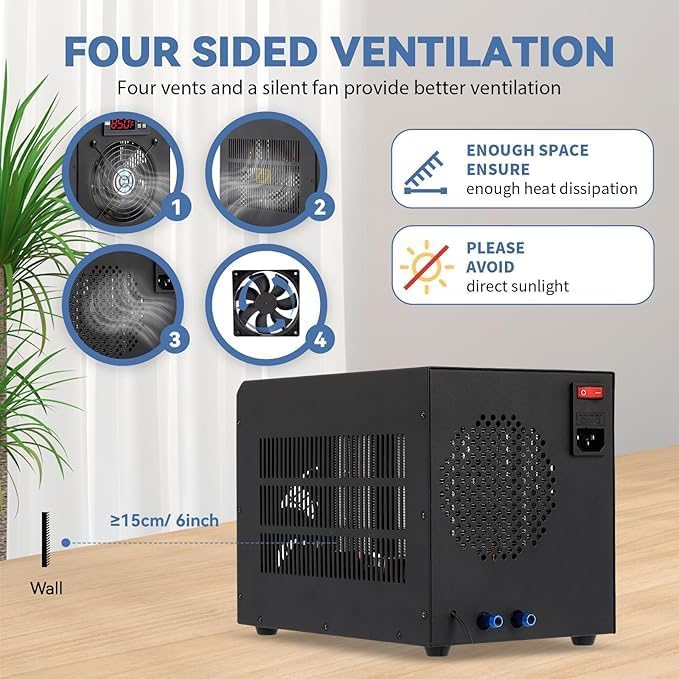 16Gal Aquarium Chiller, 200W Aquarium Cooling Machine with Built-in Fan & Water Pump, 50-122°F Adjustable Temp, Fish Shrimp Tank Cooler for Freshwater/Plant Tanks