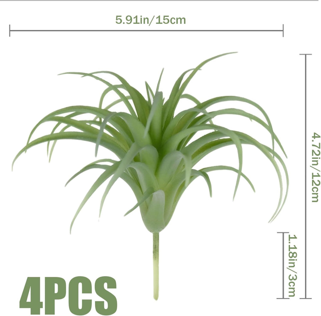 Artificial Air Plants 4Pcs 6x5 Realistic Air Plants PE Artificial Succulents Low Maintenance Tillandsia DIY Faux Greenery for Flower Arrangement