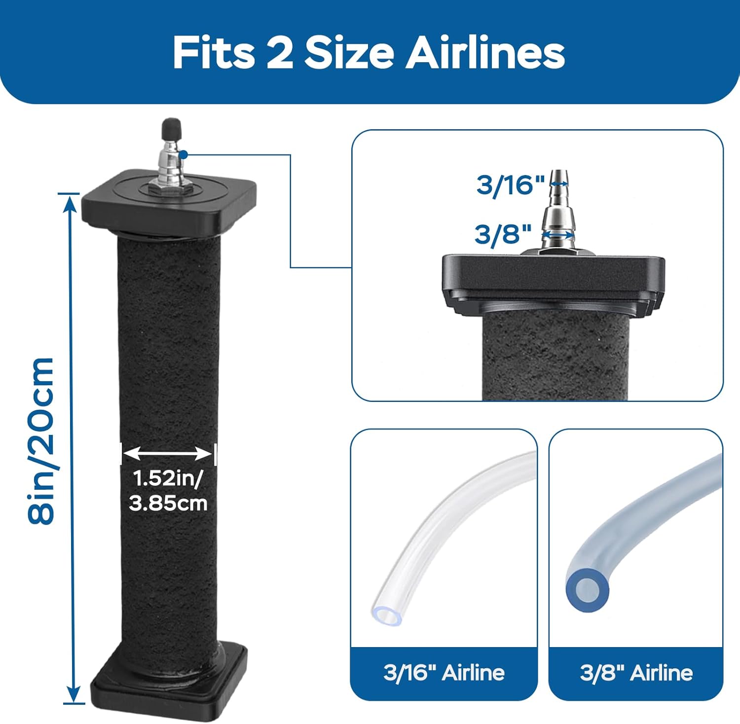 AquaMiracle New Innovative Rubber Air Stone for Large Aquarium, 8”x1.52” Fish Tank Air Stone 1-Pack, Air Bubbler Oxygen Air Diffuser for Pond Aerator