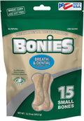 Bonies Natural Breath and Dental Formula Small-Sized Single Bone - All-Natural Ingredients, Fresh Breath, Cleans Teeth, Low Calories, Chicken Flavor, Small Dogs, 15 Bones