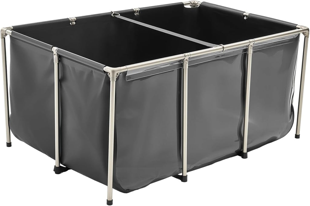VEVOR Canvas Fish Pond, 270 Gal Above Ground Fish Pond, PVC Koi Tank with Clear Viewing Panel, Rectangular Goldfish Tank with Stainless Steel Frame & Drain Valve, for Breeding Koi, Irrigation(Black)