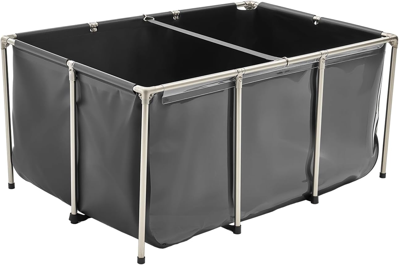 VEVOR Canvas Fish Pond, 270 Gal Above Ground Fish Pond, PVC Koi Tank with Clear Viewing Panel, Rectangular Goldfish Tank with Stainless Steel Frame & Drain Valve, for Breeding Koi, Irrigation(Black)