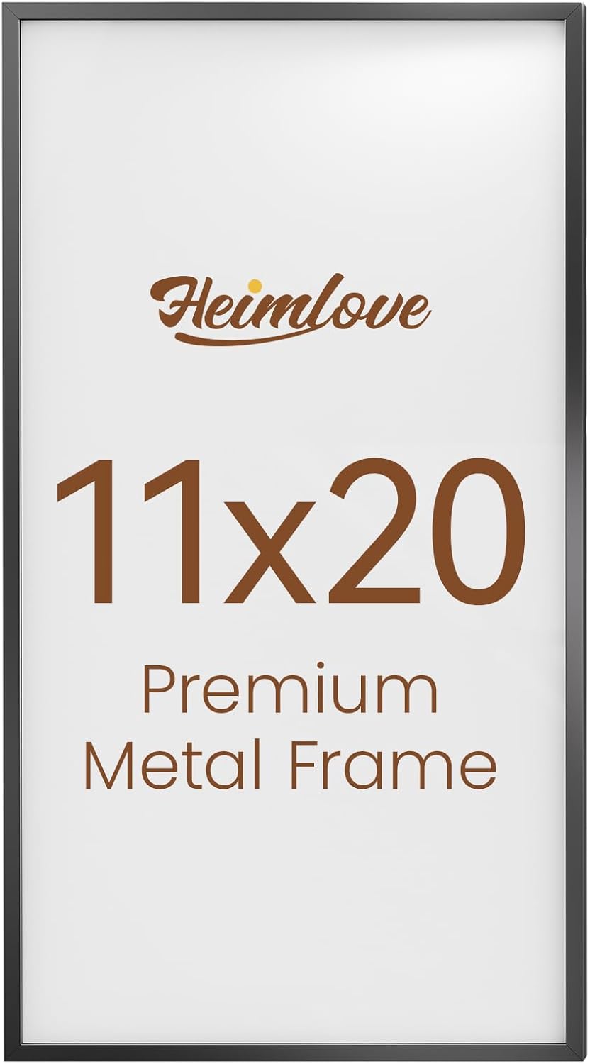 Heimlove 11x20 Metal Picture Frame,Black Aluminum Photo Frames-Real Tempered Glass,Wall Gallery Poster Puzzles Artwork frame Mounting Horizontally or Vertically Decor for Wall-1Pack