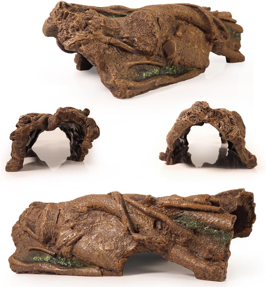 Fish Tank Decorations XL 13.4" Large Bearded Dragon Tank Accessories Driftwood for Aquarium Natural Hollow Tree for Shrimp or Betta Fish Hideout Reptile Tank Accessories