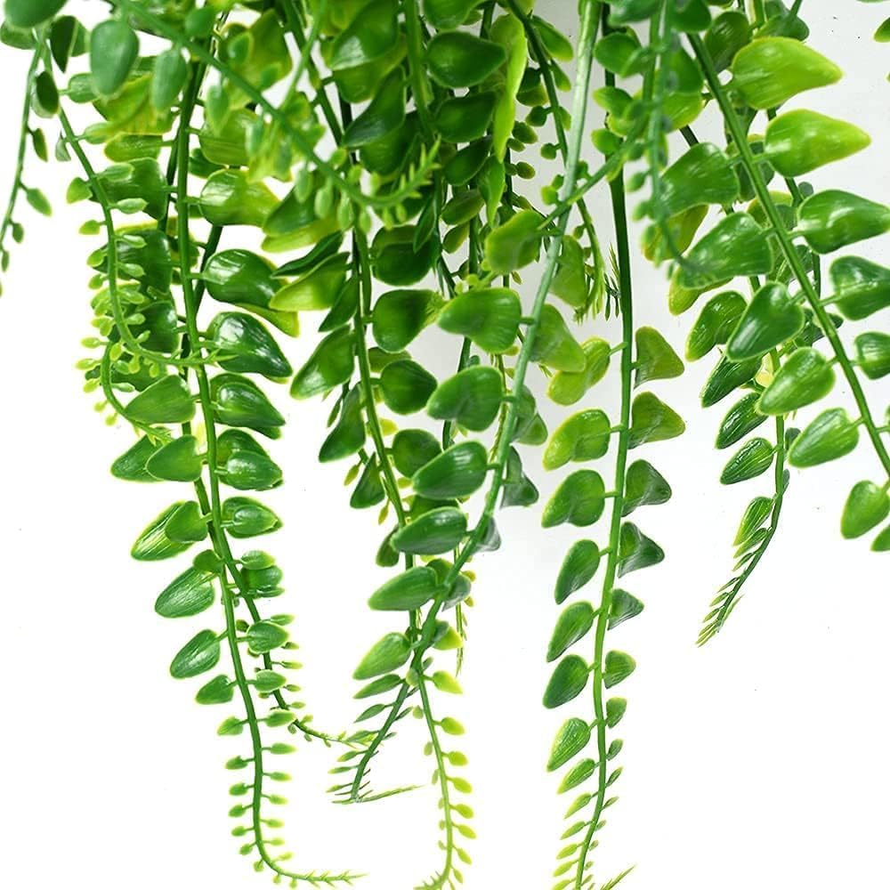Artificial Hanging Plants 6pack Fake Hanging Ferns Plant Faux Fake Ivy Boston Fern Plant Outdoor UV Resistant Plastic Plants (6, Green)