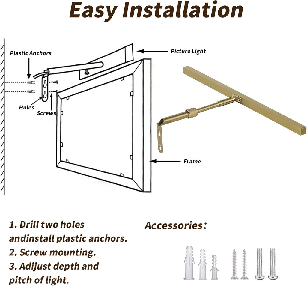 Brass Picture Lights for Paintings Plug in, 16" 4W Adjustable LED Gold Picture Light Art Light, Remote Control Gallery Painting Wall Light for Picture Display Dartboard Art Work (Gold)