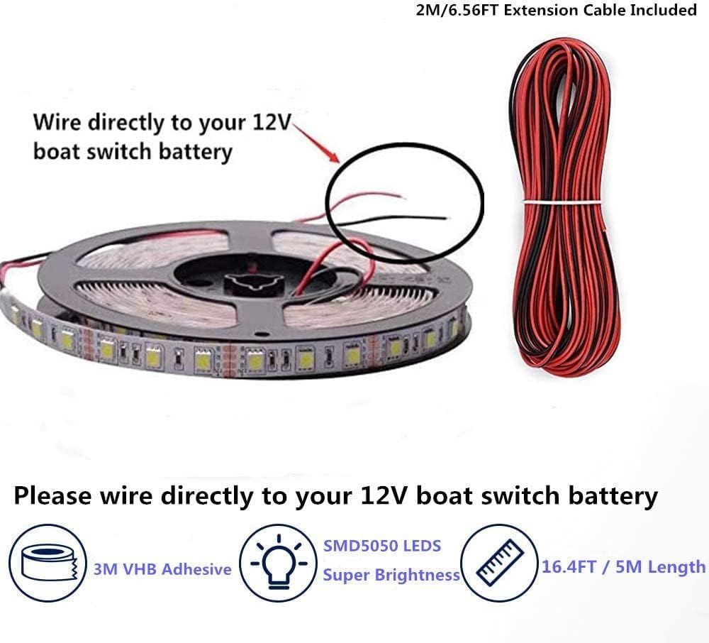 Pontoon LED Strip Lights, 12V 5M/16.4FT Waterproof Marine LED Light Boat Interior Lights, Boat Deck Light for Pontoon Fishing Boats, Extension Cable Included (Amber)
