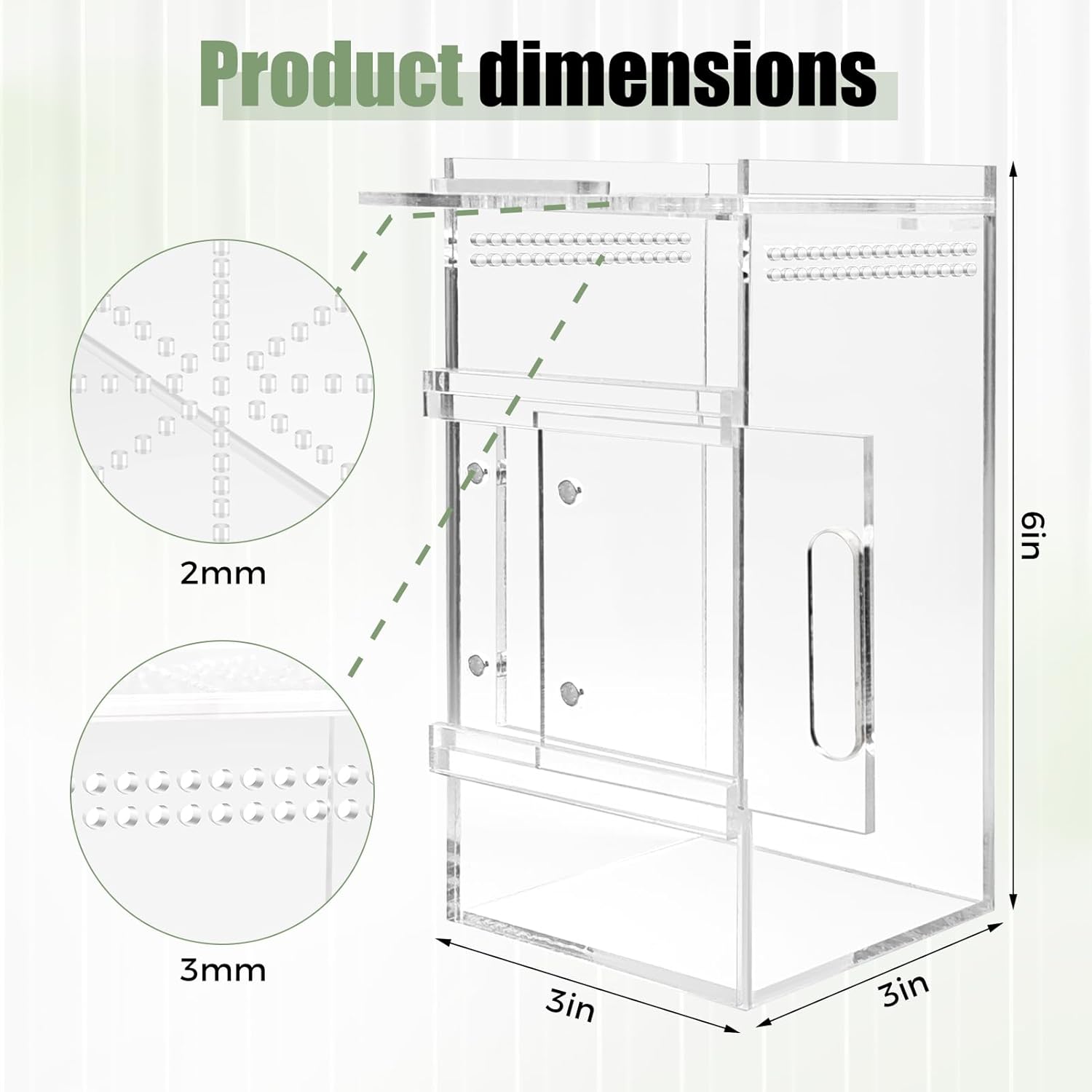 Jumping Spider Enclosure 3x3x6 Inch Acrylic Spider Cage Insect Terrarium Bug Enclosure Tarantula Enclosure Reptile Terrarium for Snail, Mantis, Lizard, and Small Reptiles
