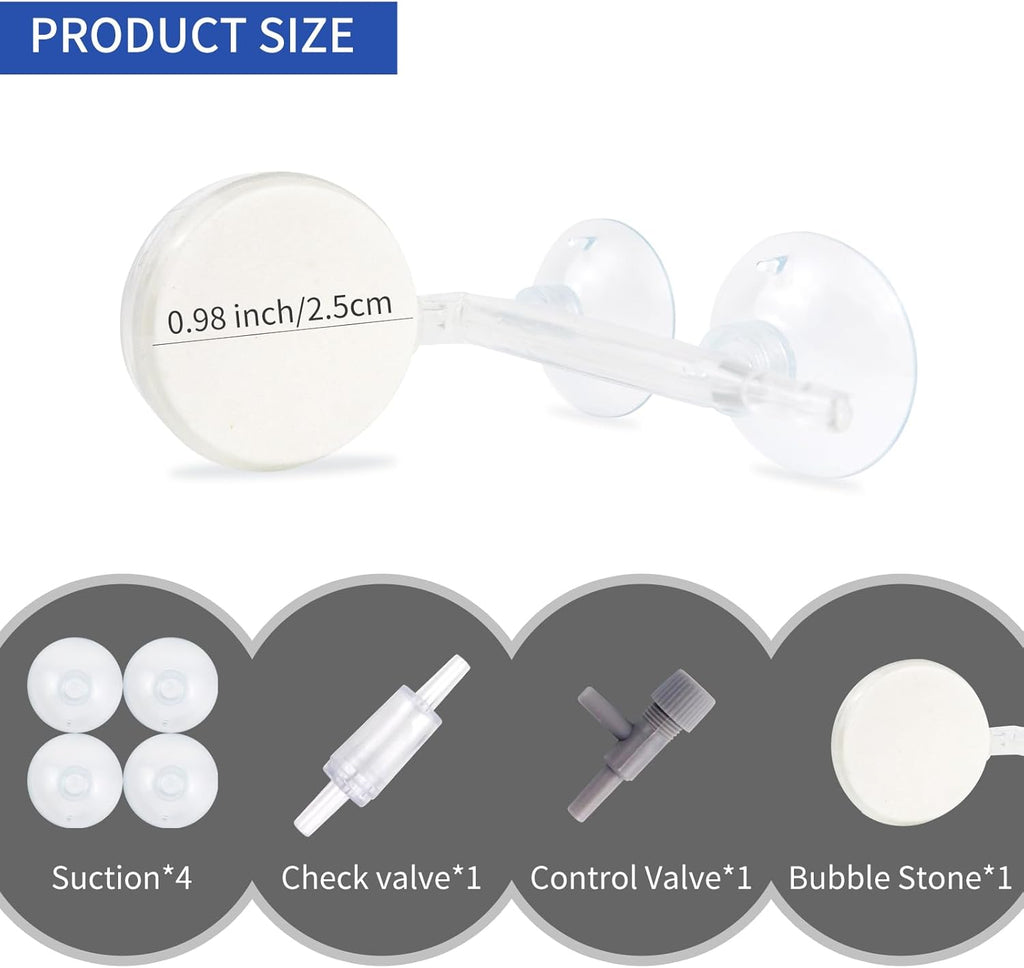 Aquarium Air Stone,0.98 Inch Fish Tank Nano Bubble Stone Kit with Check valve and Control Valve Quiet Extremely High Dissolved Oxygen Diffuser Makes Extremely Tiny Bubbles for Betta Fish,shrimp