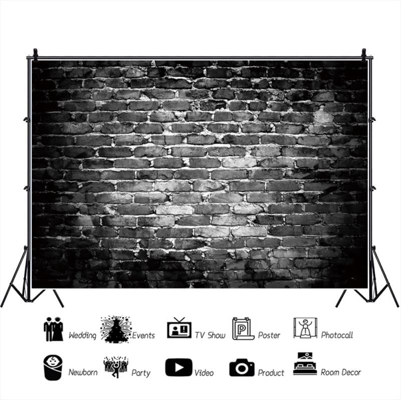 Yeele 8x6ft Black Brick Wall Backdrop for Photography Rustic Vintage Black Grey Stone Brick Wall Background for Birthday Theme Party Kids Adults Men Women Artistic Portrait Photo Vinyl Shoot Props