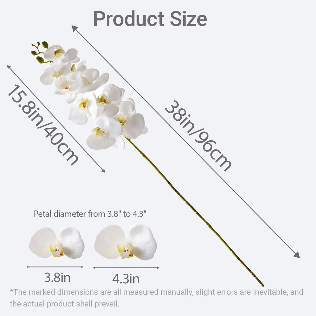2Pcs White Orchids Artificial Flowers 38" Long Stem Fake Orchid,Real Touch Latex Faux Phalaenopsis with 9 Large Orchids for Home Décor Centerpiece Arrangements