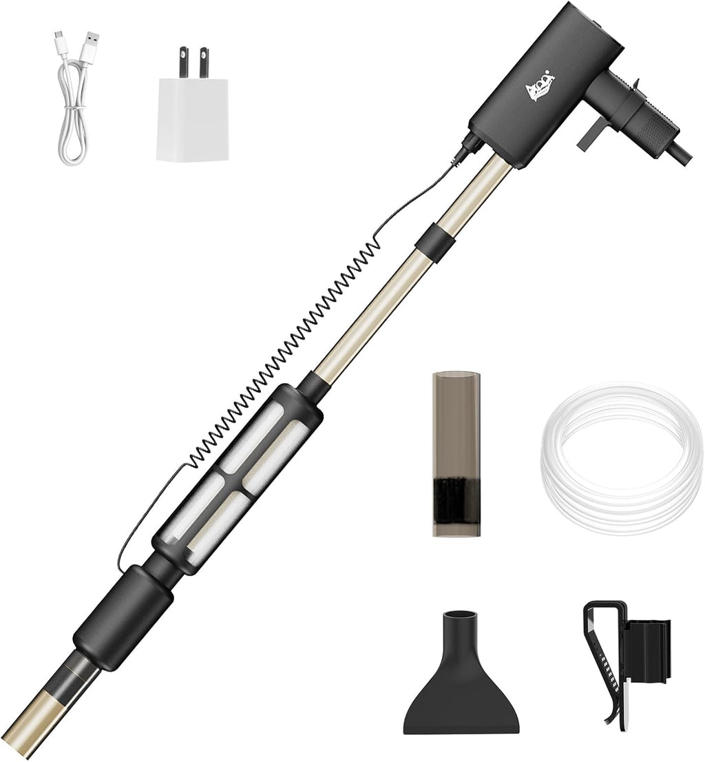 AQQA Electric Aquarium Vacuum Gravel Cleaner - 8W/213GPH Rechargeable Fish Tank Cleaning Tools Automatic Water Changer Pump with Debris Clean & Sand Washing, 4-Speed Adjustable Powerful Suction