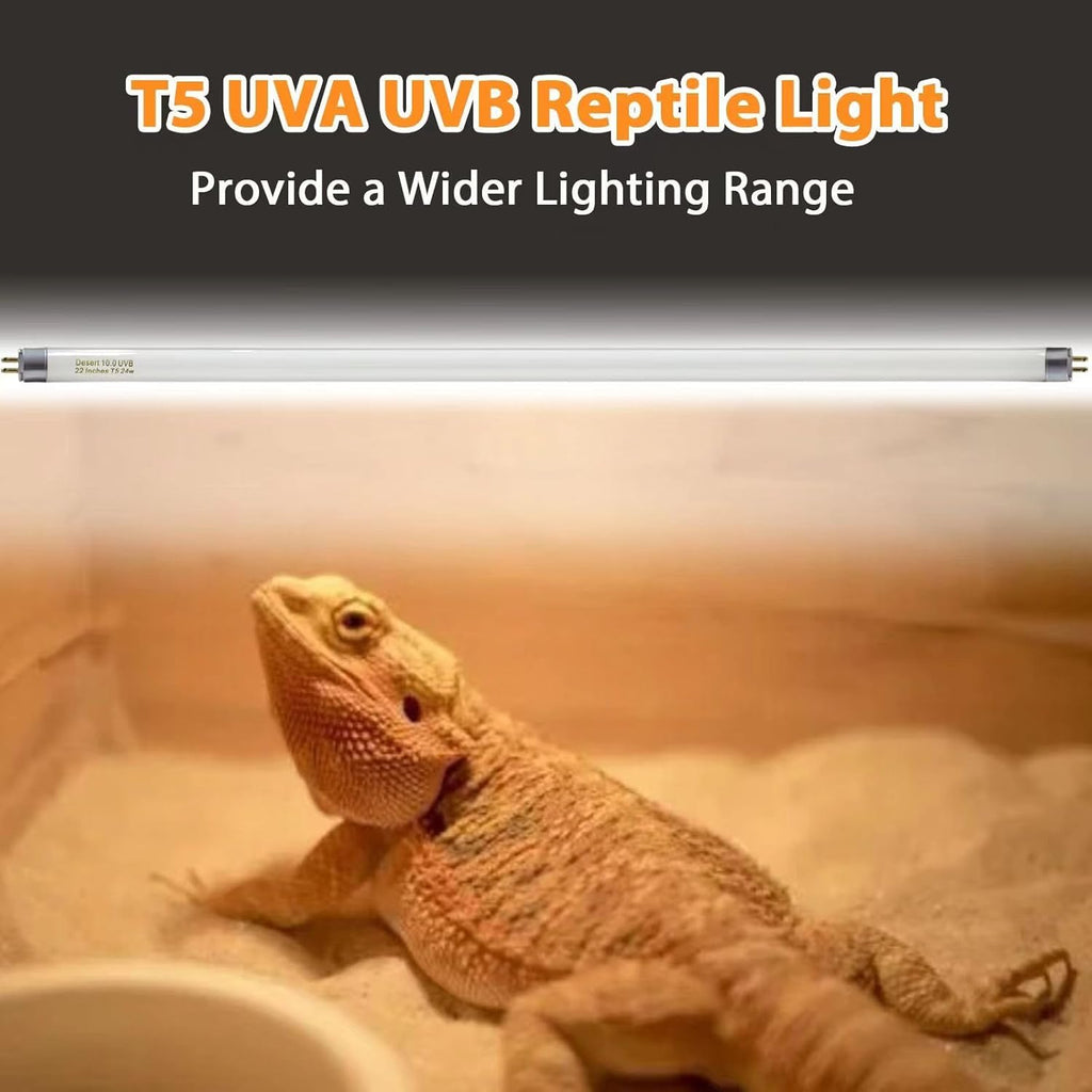 T5 10.0 UVB Reptile Light Bulb 22 inch, Desert Reptile UVB Bulb 24W, for Lizards, Bearded Dragons, Chameleons
