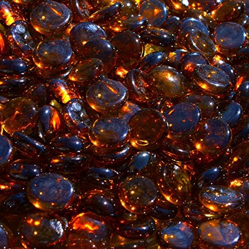 Reflective Fire Pit Glass Beads - Professional Grade Fire Glass for Fire Pit - 3/4" Firepit Glass Rock - Glass Stones - Gas & Propane Fireplace Glass (10 Pound, Dark Amber)