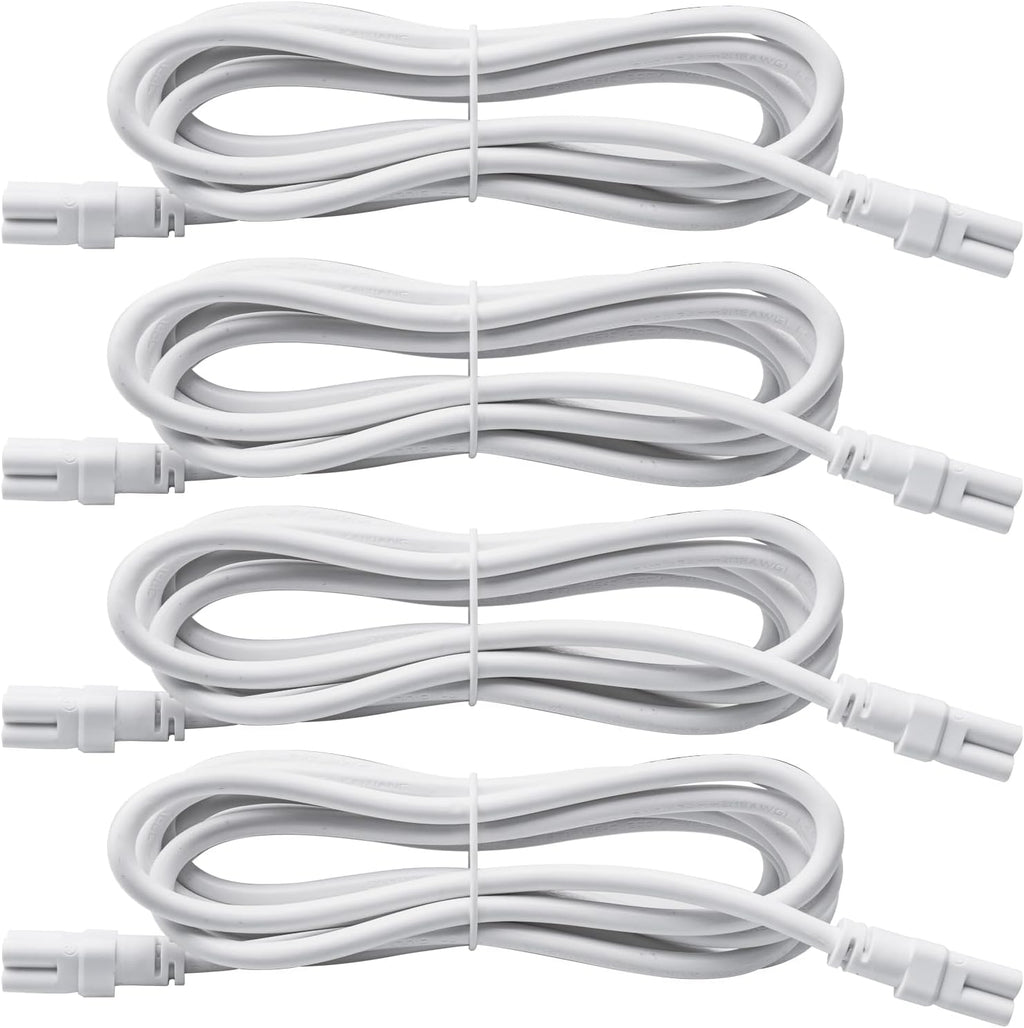 DiCUNO T5 T8 Tube Light Extension Cords 9.8FT, Female to Female Double end 3 Pin LED Tube Connector Cable, Power Extension Wire for LED Integrated Single Fixture, Garage Light, White, Pack of 4