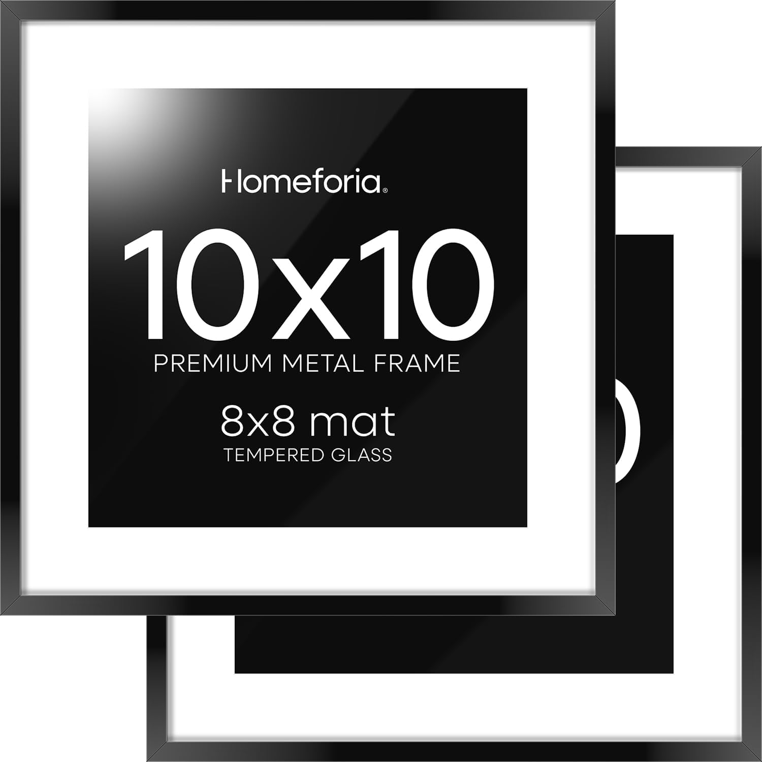 Homeforia 10x10 Black Picture Frame, High End Metal 10 by 10 Square Frames with Mat 8 x 8 Opening, 10by10 Poster Frames Matted to 8x8 Photo, Wall or Tabletop Frames, Tempered Glass, Wall Kit, Set of 2