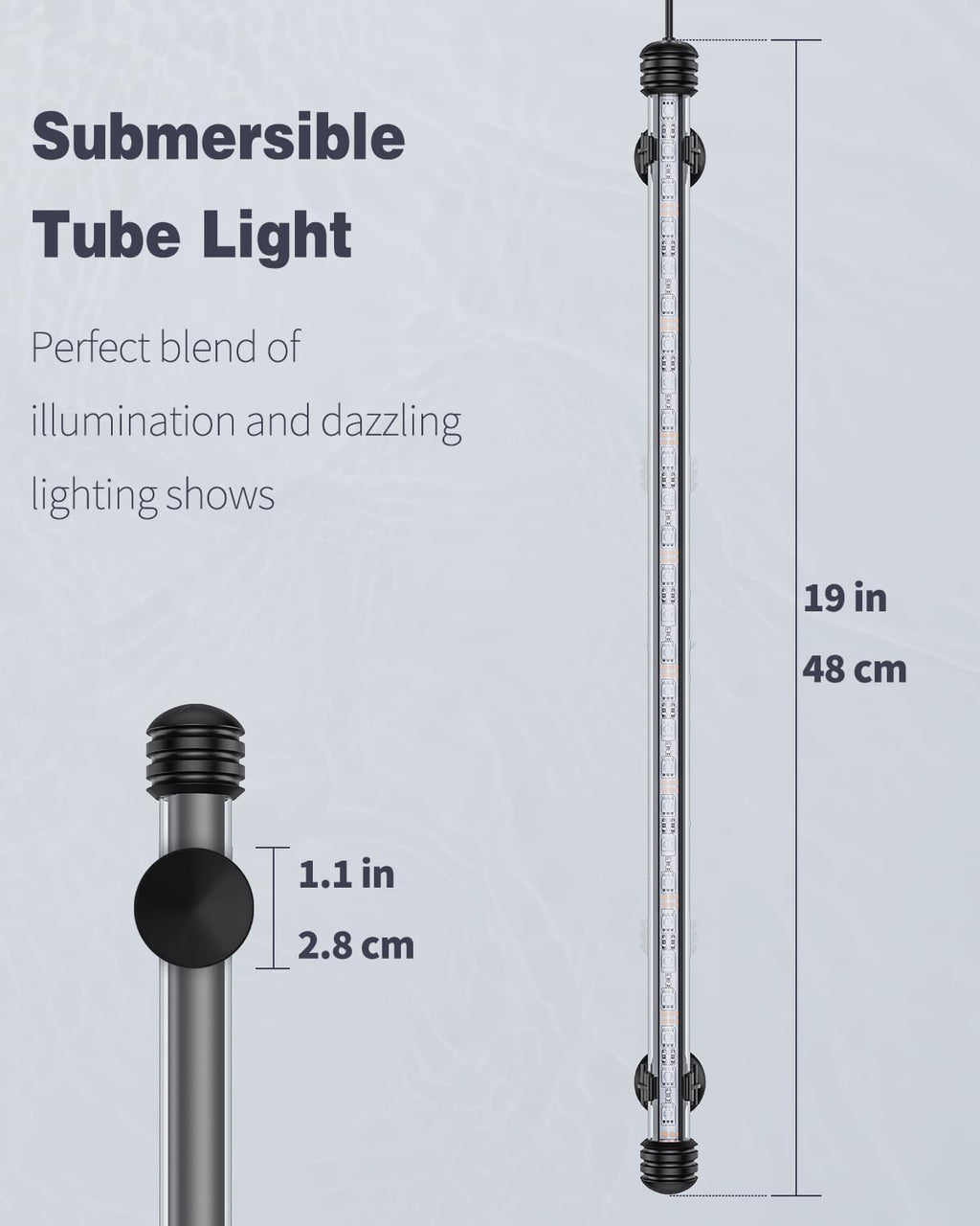 Pawfly 5.5 W Aquarium LED Light 19 Inch Underwater Fish Tank Light with Timer Auto On/Off Fish Tank Background Lights with 8 Lighting Modes Submersible Multi-Colored Tube Lights for Decoration