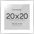 Homeforia 20x20 Silver Picture Frame, High End Metal 20 x 20 Square Frame with Mat 16 x 16 Photo, 20x20 Poster Frames Matted to 16x16 Print, 20 by 20 Hanging Frames, Tempered Glass, Wall Kit, Set of 1