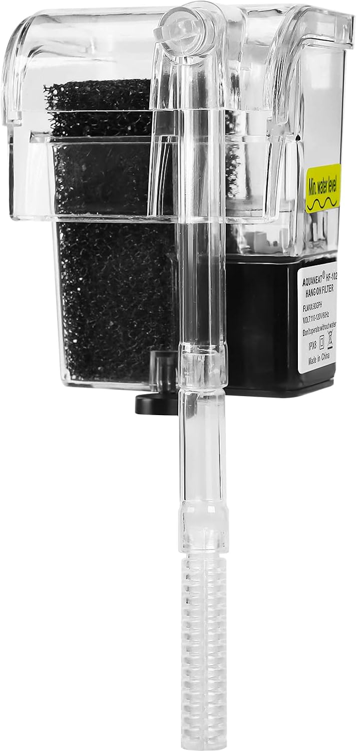 AQUANEAT Aquarium Hang on HOB Power Filter 5 Gallon Rimless Small Fish Tank Filter 90GPH (up to 5Gal)