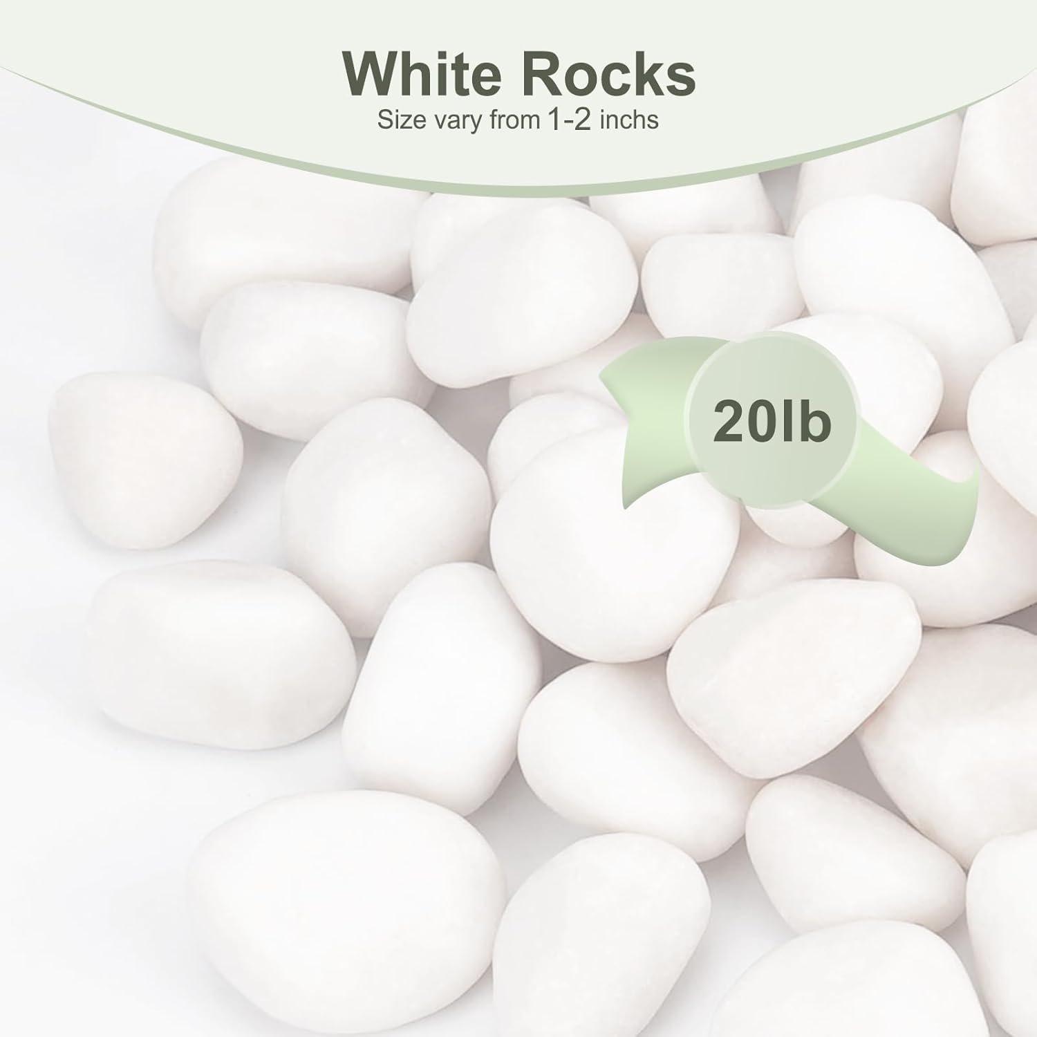 20 lbs White Rocks for Plants Indoor, 1-2 inch Decorative Garden Stone Outdoor Landscaping, Walkways, Yard, Large Polished River Rocks for Plants Pots, Vases, Crafts