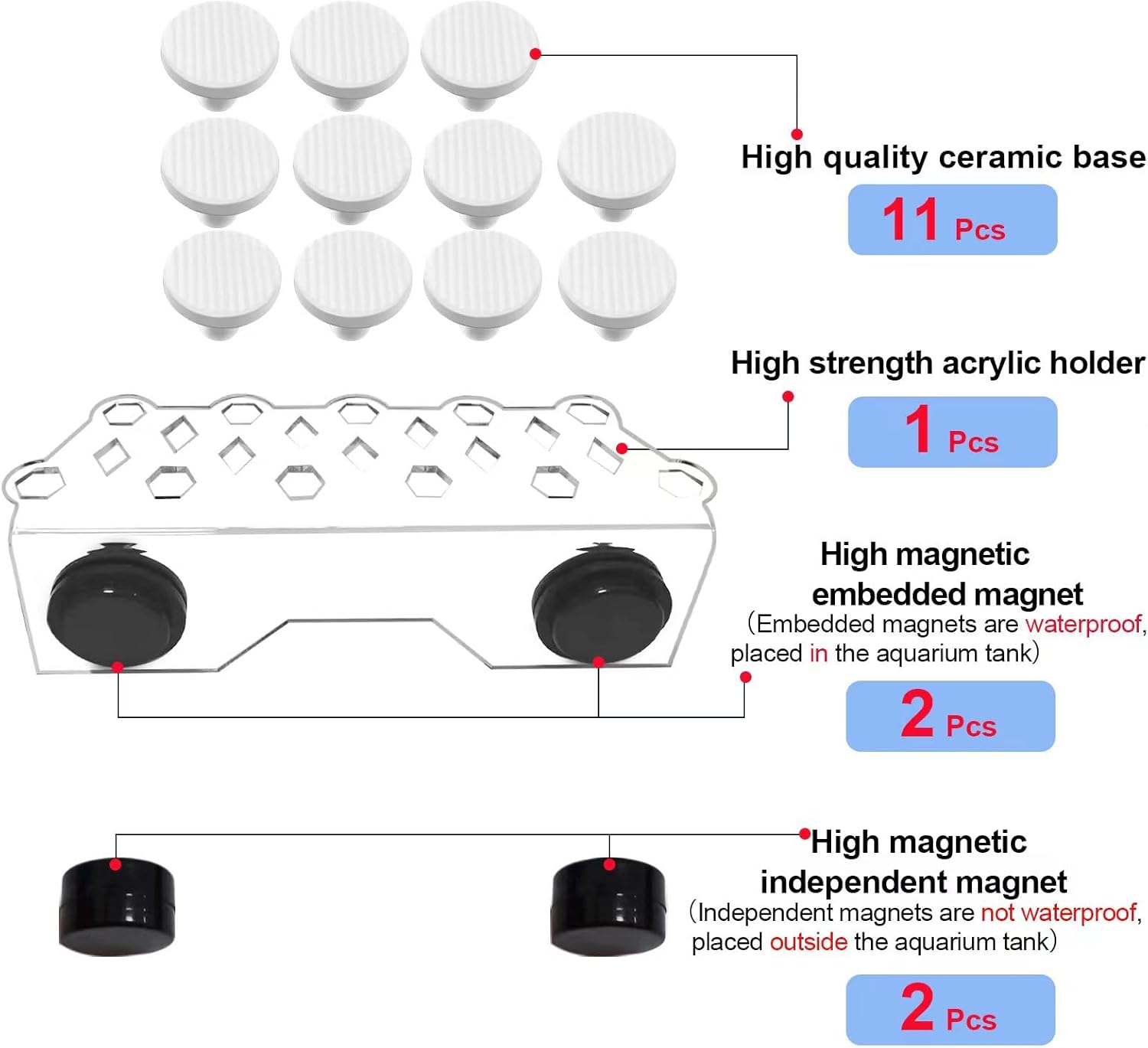 Coral frag Magnetic Holder, Magnetic Coral frag Plug Holder，,Magnetic Coral frag Rack，The Medium Magnetic Coral frag Holder Set with 11 Coral frag Plug Ceramic Bases