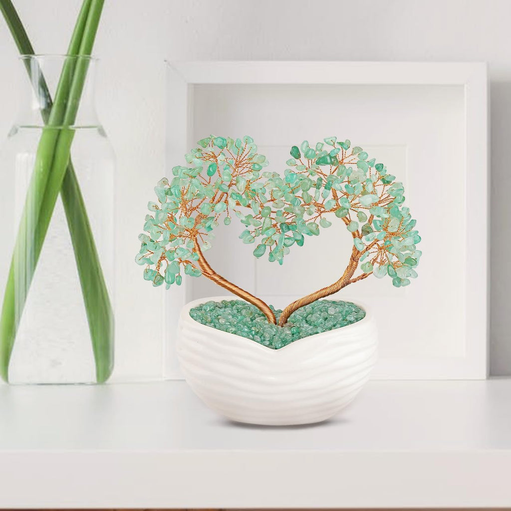 GEHECRST Green Aventurine Tree Healing Crystals Heart Money Tree Reiki Gemstones Quartz Bonsai Trees Feng Shui Crystal Ornament for Home Desk Yoga Decor Healing Crystal Gifts for Mom