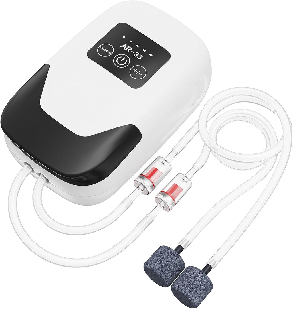 Aquarium Air Pump, Rechargeable Portable Oxygen Pump with Single/Dual Outlets, Quiet Aerator for Fish Tank up to 30/70 Gallon, Outdoor Fishing, Fish Transport and Power Cut.