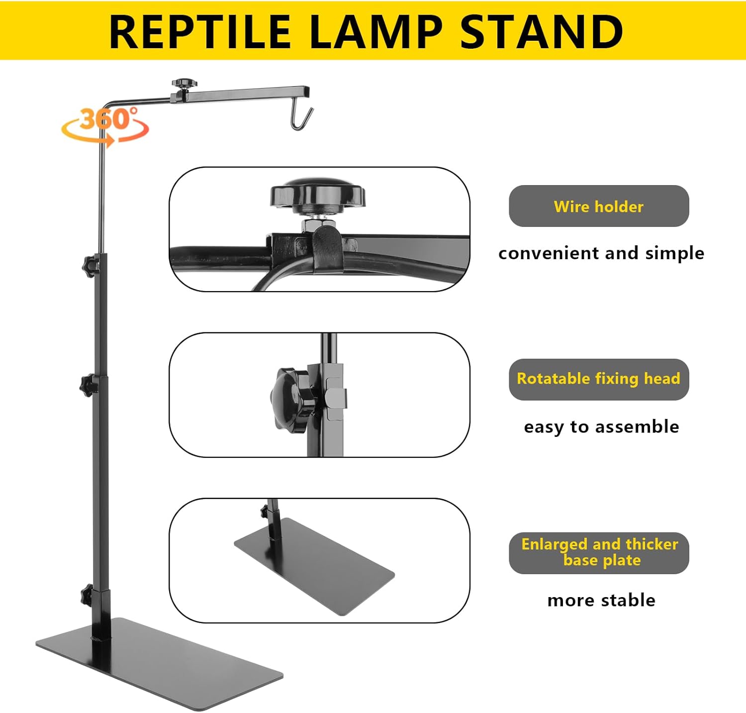 Reptile Lamp Stand, Adjustable 14-32 Inch Heat Lamp Stand, Reptile Light Stand Holder Lamp Hanging Bracket Metal Support for Glass Terrarium