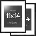 Homeforia 11x14 Picture Frame Black Wood, High End Oak 11x14 Poster Frames with Mat 8x10, 11 x 14 Wooden Frame Matted to 8 x 10 inch Photo, 14x11 Thin Hanging Frame, Tempered Glass, Wall Kit, Set of 2
