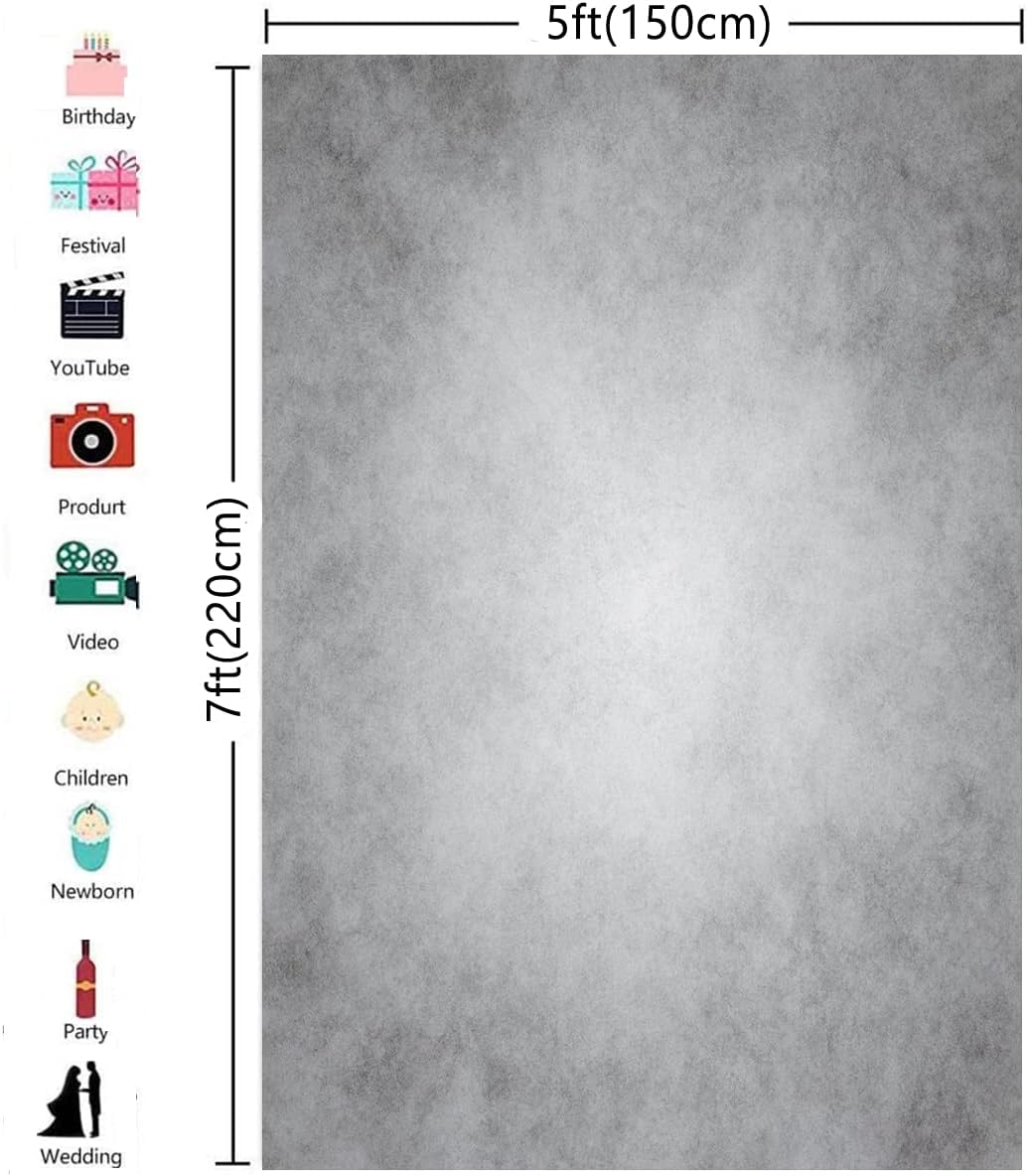 5x7ft Gray Abstract Photography Backdrops Grey Portrait Photo Studio Prop Background for Photographyer Ash Texture Backdrop for Party