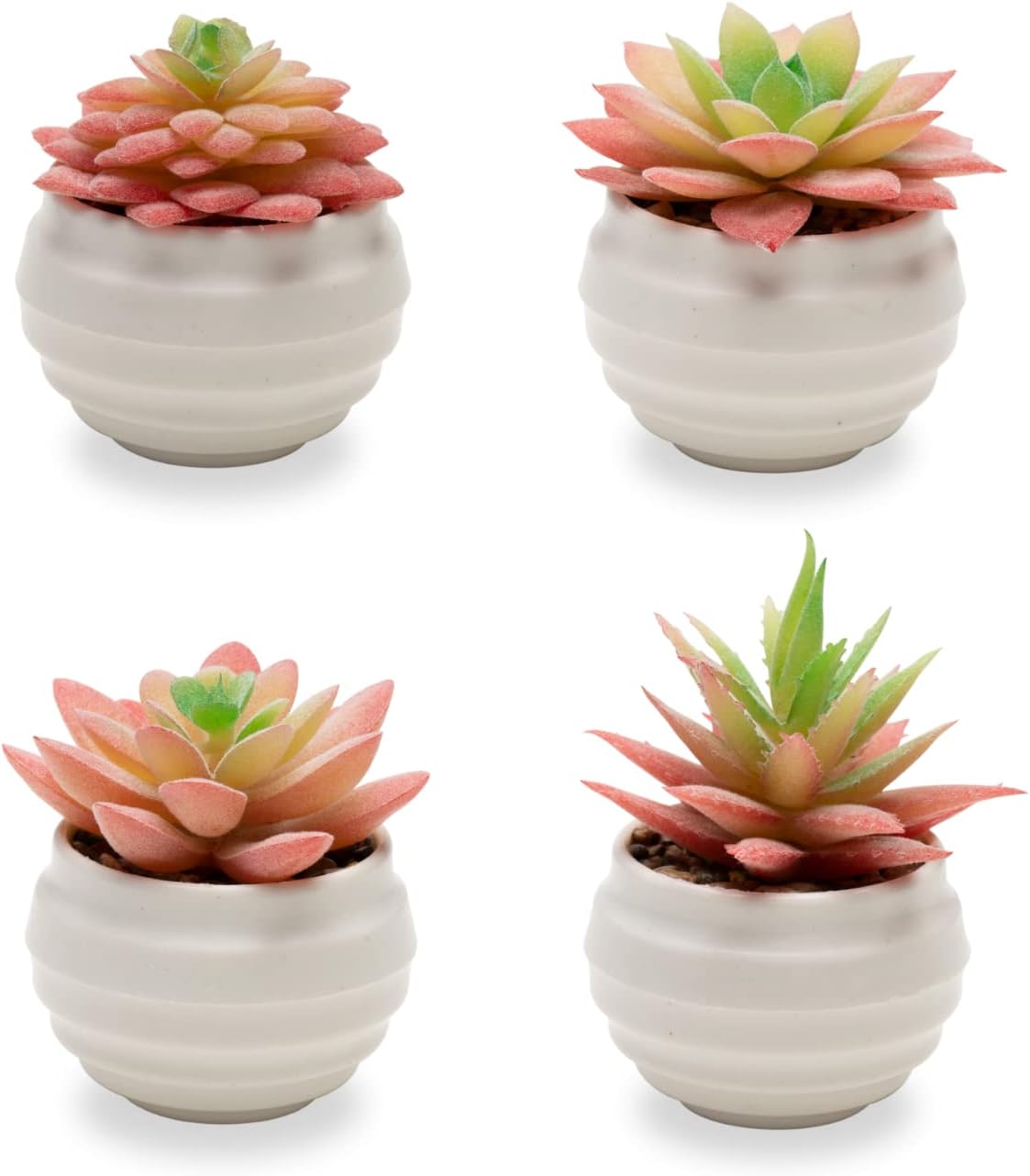 VIVERIE 4Pcs Pink Green Artificial Succulents in Pots (Plastic)- Small Artificial Plants, Office Decor, Office Home Halloween/Christmas Decor Gifts-Faux Plant Gifts for Women