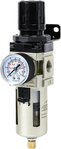 SNS Compressed Air Filter Regulator Piggyback Combo 3/8''NPT- Poly Bowl with Metal Guard, Semi-auto Drain, Bracket, Gauge AW3000-N03A
