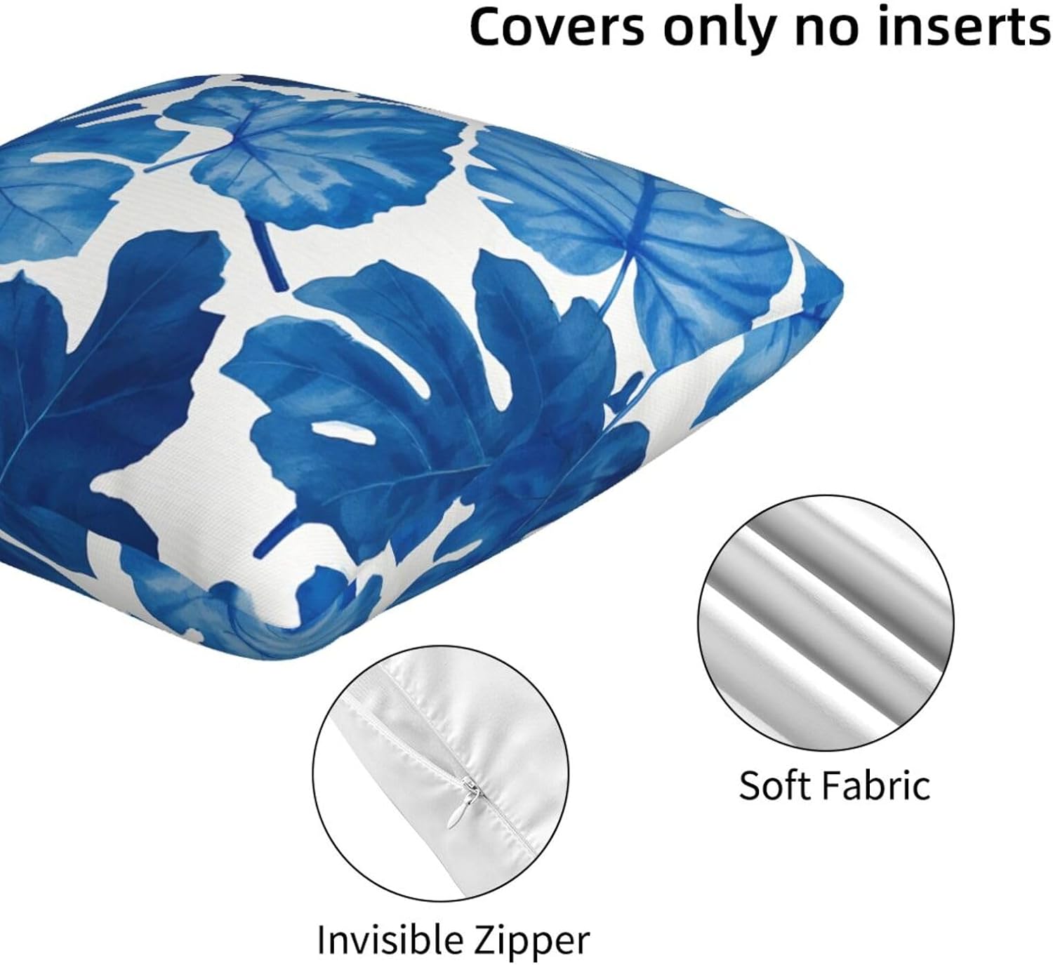 Tropical Blue Monstera Leaf Throw Pillow Covers Set of 2 Ultra-Soft All-Season Pillow Shams with Hidden Zipper,Durable for Sofa Bed Car Decor & Gift 18x18IN