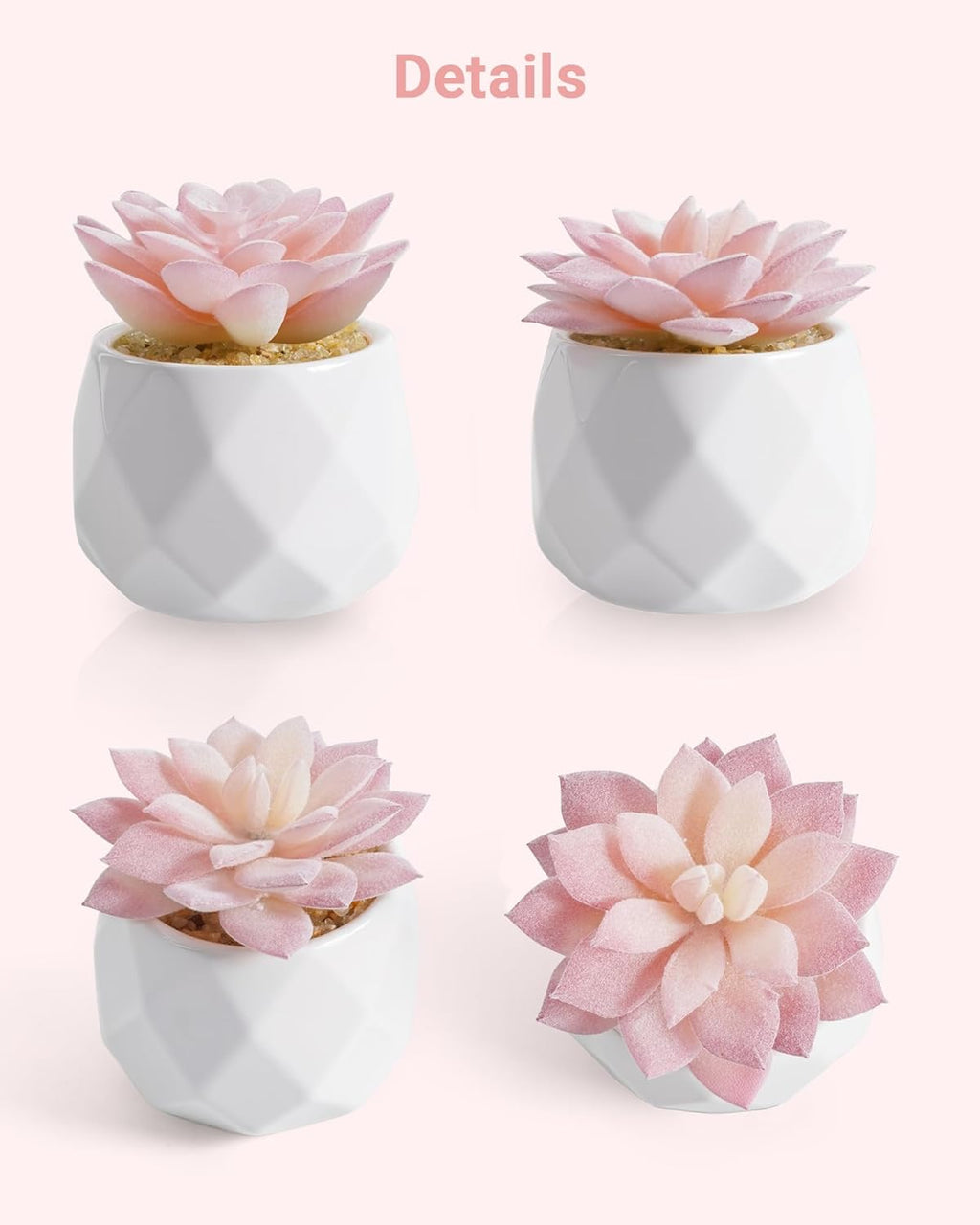 VIVERIE Mini Succulents Plants Artificial in Pots-Rose Pink, Christmas Small Fake Succulents Plants for Home Decor Indoor for Women, White Ceramic Faux Succulents, Set of 2, Gifts for Mom