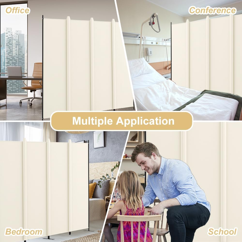 Kokorona 4 Panel Room Divider, 6FT Tall Folding Privacy Screen Wall Dividers, Portable Privacy Screen Freestanding Room Divider for Room Separation, Included - Cover Strips, Beige, 88''W x 71''H